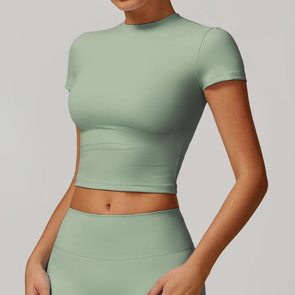 Pilates Sport Shirts Training Fitness Yoga Short Sleeve Women Gym Top Outdoors Workout Breathable Yoga T-Shirt Push Up Crop Top