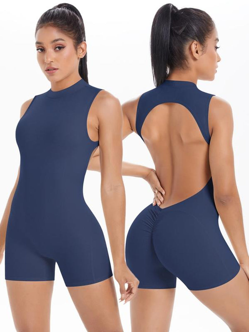 Women Sleeveless Jumpsuit High Elasticity Backless Sexy Short Sports Jumpsuit Pilates Fitness Tight Yoga Jumpsuit
