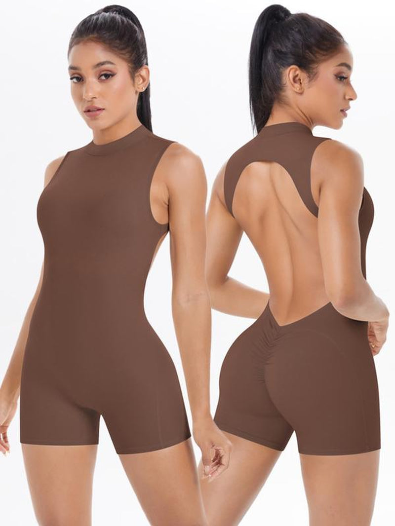 Women Sleeveless Jumpsuit High Elasticity Backless Sexy Short Sports Jumpsuit Pilates Fitness Tight Yoga Jumpsuit