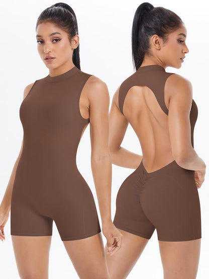 Women Sleeveless Jumpsuit High Elasticity Backless Sexy Short Sports Jumpsuit Pilates Fitness Tight Yoga Jumpsuit