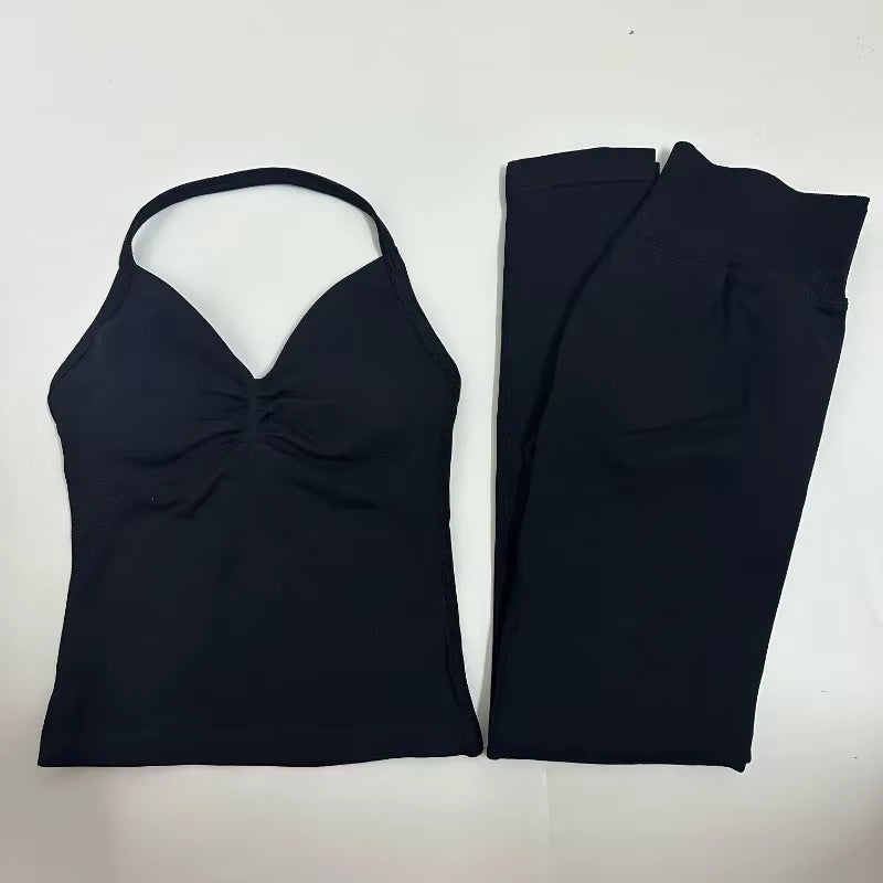 2-Piece Yoga Set Ladies Gym Training Leggings and Neck Tank Yoga Fitness Seamless Set Pilates Clothes Workout Sportswear