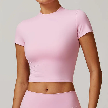 Pilates Sport Shirts Training Fitness Yoga Short Sleeve Women Gym Top Outdoors Workout Breathable Yoga T-Shirt Push Up Crop Top
