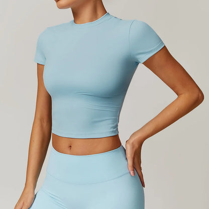 Pilates Sport Shirts Training Fitness Yoga Short Sleeve Women Gym Top Outdoors Workout Breathable Yoga T-Shirt Push Up Crop Top