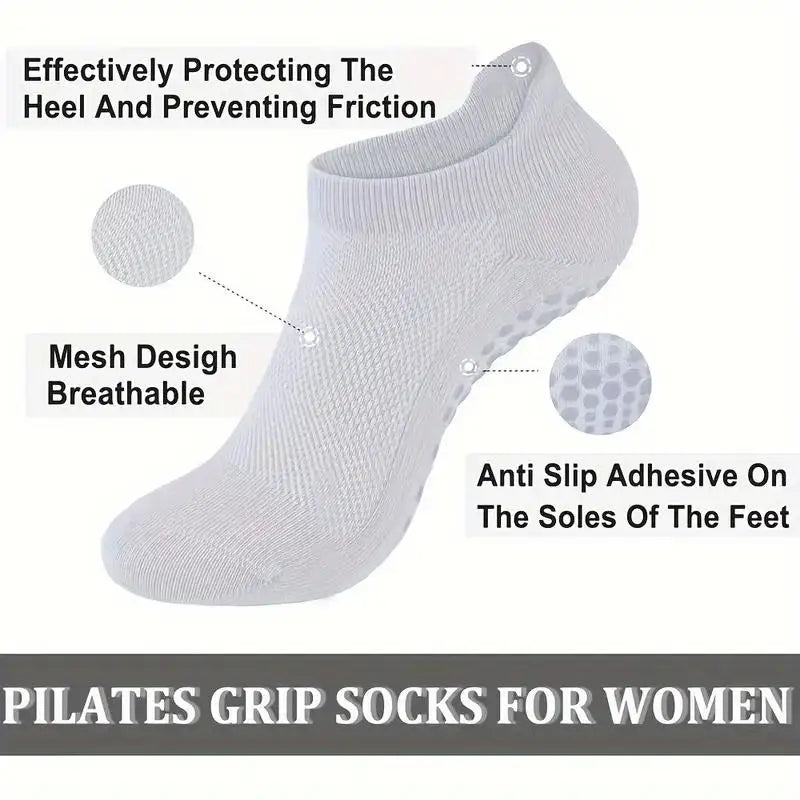 4 pairs Grip Pilates Socks for Women Non-slip Yoga Athletic Socks for Barre Ballet Barefoot Workout