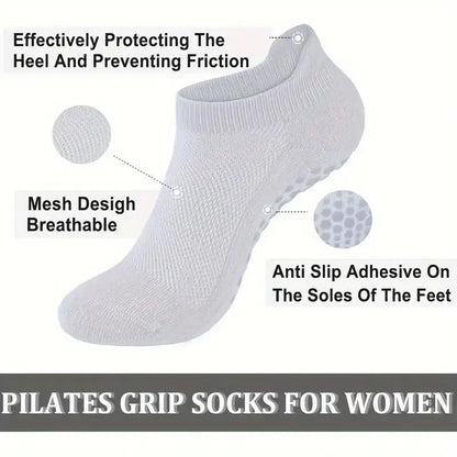 4 pairs Grip Pilates Socks for Women Non-slip Yoga Athletic Socks for Barre Ballet Barefoot Workout