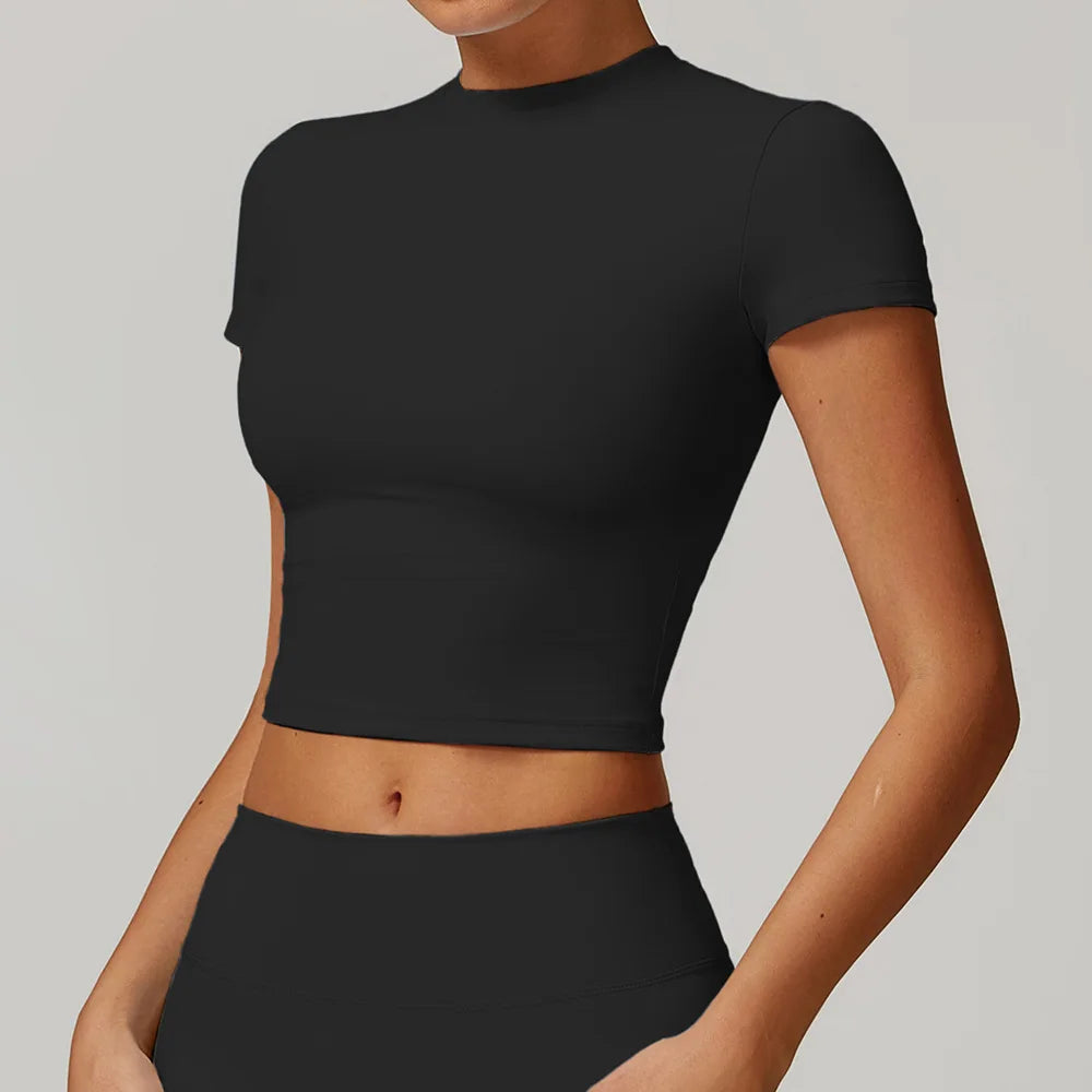 Pilates Sport Shirts Training Fitness Yoga Short Sleeve Women Gym Top Outdoors Workout Breathable Yoga T-Shirt Push Up Crop Top