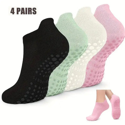 4 pairs Grip Pilates Socks for Women Non-slip Yoga Athletic Socks for Barre Ballet Barefoot Workout