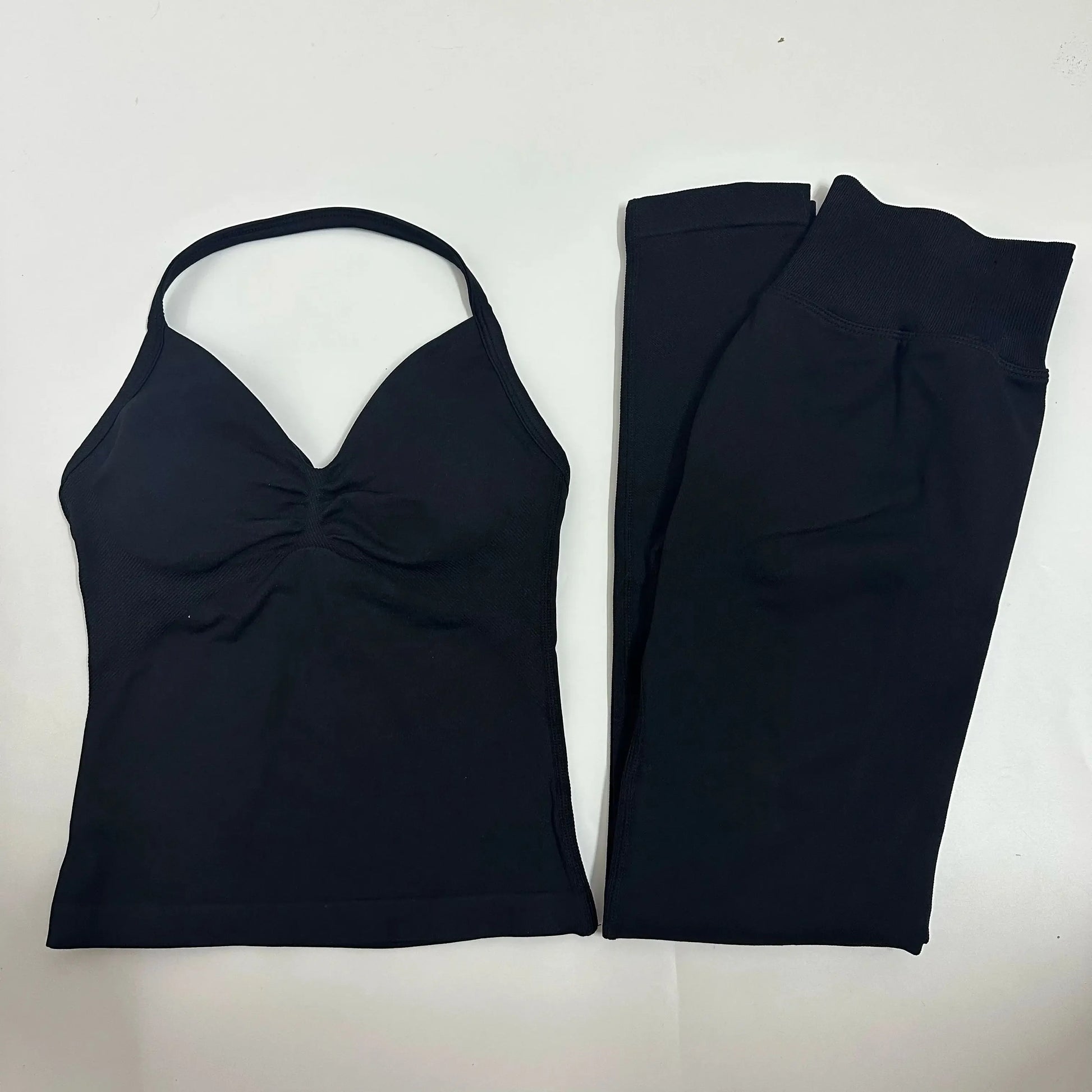 2-Piece Yoga Set Ladies Gym Training Leggings and Neck Tank Yoga Fitness Seamless Set Pilates Clothes Workout Sportswear