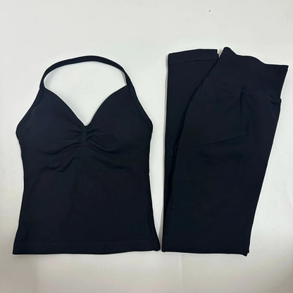 2-Piece Yoga Set Ladies Gym Training Leggings and Neck Tank Yoga Fitness Seamless Set Pilates Clothes Workout Sportswear