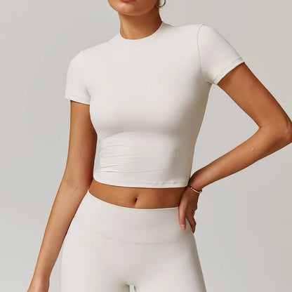 Pilates Sport Shirts Training Fitness Yoga Short Sleeve Women Gym Top Outdoors Workout Breathable Yoga T-Shirt Push Up Crop Top