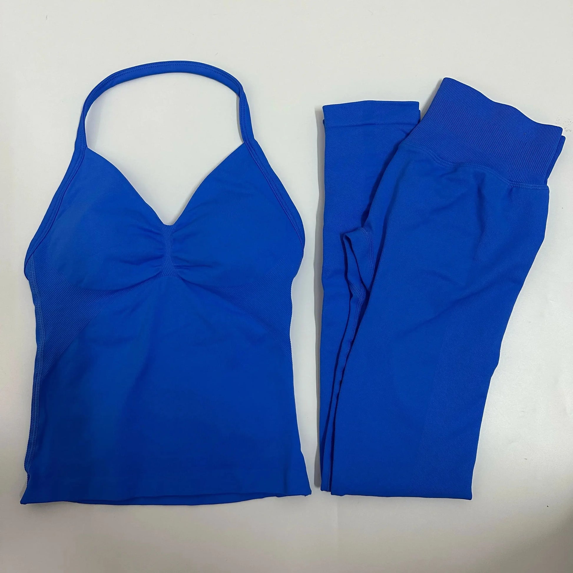 2-Piece Yoga Set Ladies Gym Training Leggings and Neck Tank Yoga Fitness Seamless Set Pilates Clothes Workout Sportswear