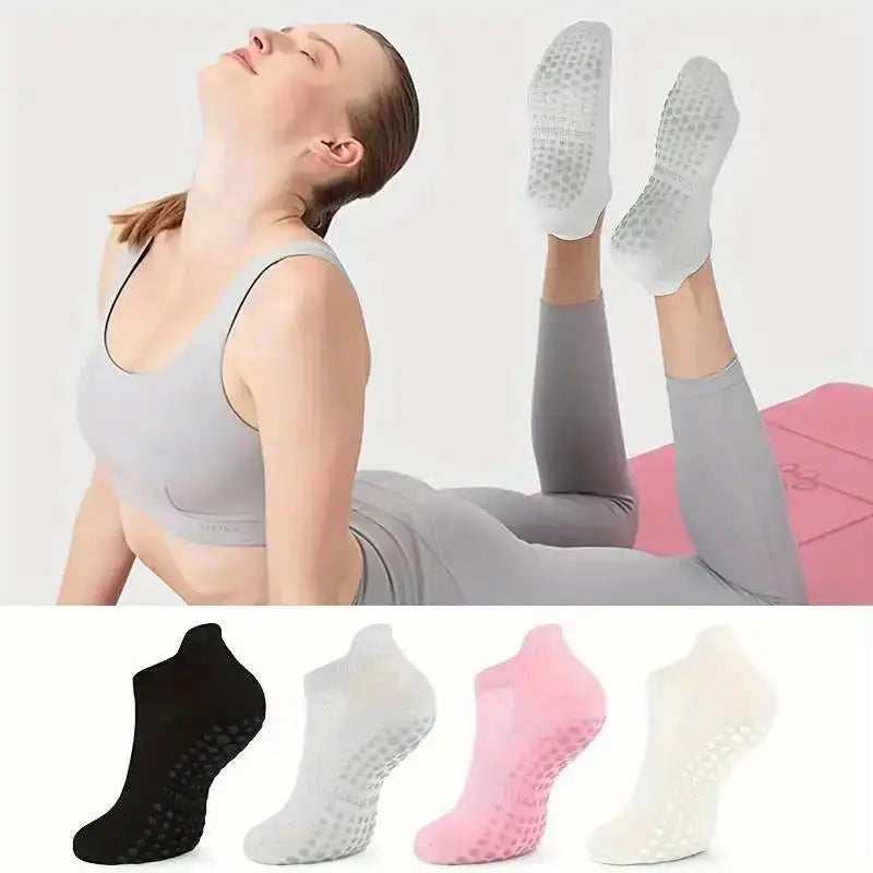 4 pairs Grip Pilates Socks for Women Non-slip Yoga Athletic Socks for Barre Ballet Barefoot Workout