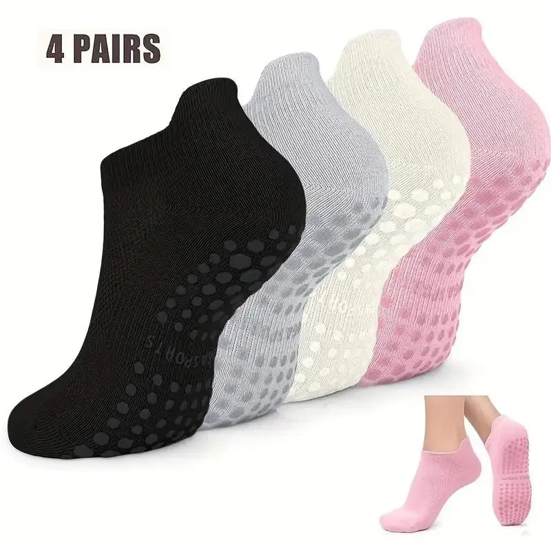 4 pairs Grip Pilates Socks for Women Non-slip Yoga Athletic Socks for Barre Ballet Barefoot Workout