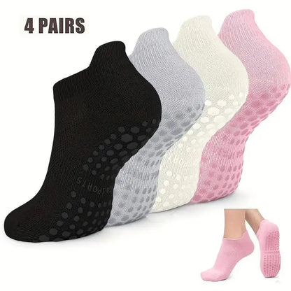 4 pairs Grip Pilates Socks for Women Non-slip Yoga Athletic Socks for Barre Ballet Barefoot Workout