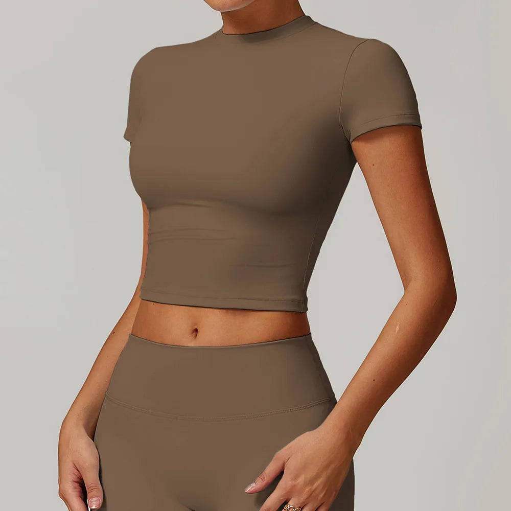 Pilates Sport Shirts Training Fitness Yoga Short Sleeve Women Gym Top Outdoors Workout Breathable Yoga T-Shirt Push Up Crop Top