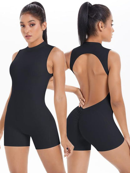 Women Sleeveless Jumpsuit High Elasticity Backless Sexy Short Sports Jumpsuit Pilates Fitness Tight Yoga Jumpsuit